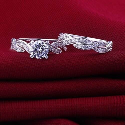 Mode 2 stks vrouwen 925 Rhinestone Engagement Wedding Ring Set