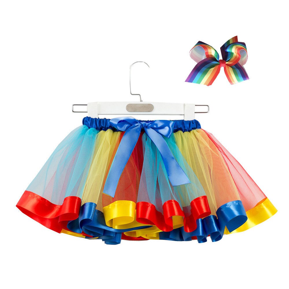 Meisjes Kids Rainbow Tutu Rok Party Dance Ballet Peuter Baby Kostuum Rok + Bow Haarspeld Set prinses Meisje kleding 45 #