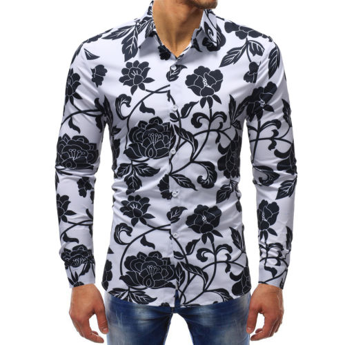 Mens Slim Fit Floral Shirt Casual Long Sleeve Dress Shirts Luxury Tops: B / XXXL