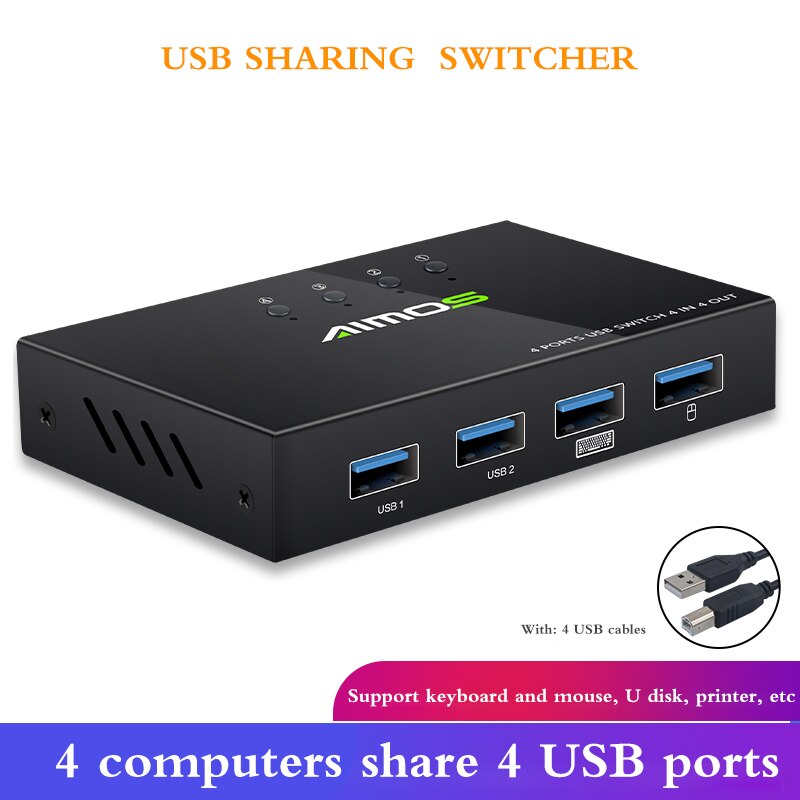 USB 2.0 KVM Switch Adapter Box Hub Sharing Switch Box 4 USB Port Sharing USB Devices For Keyboard Mouse Printer Scanner