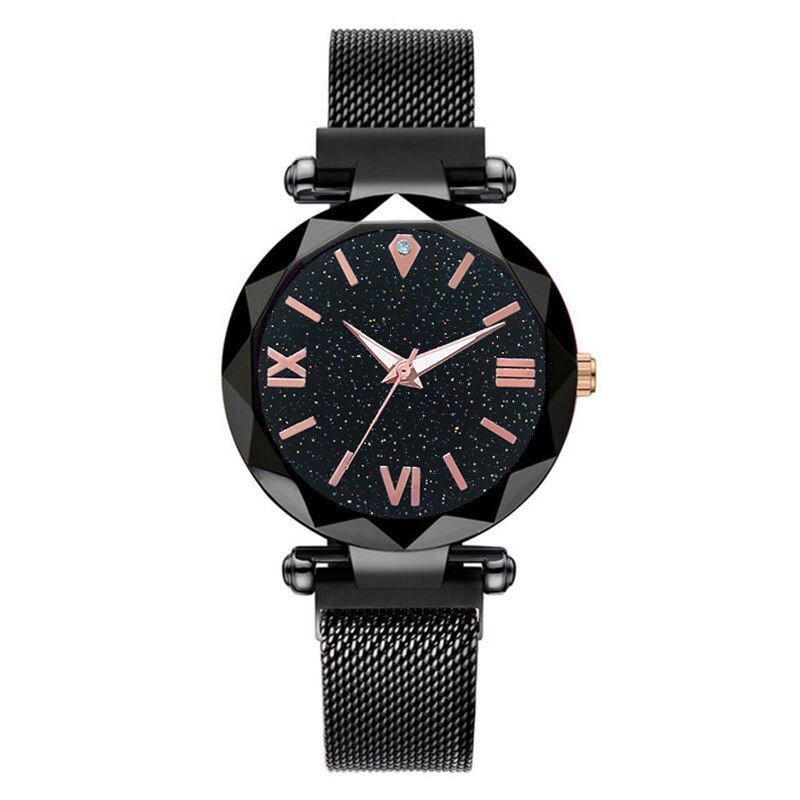 ciel étoilé chiffre romain horloge femmes montres aimant boucle Vibrato violet dames montre-bracelet: Black