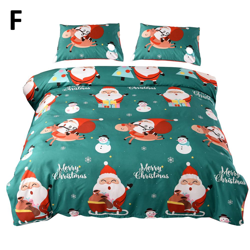 Julebed dynebetræk sæt julemanden sengetøj dynetæppe dynebetræk pudebetræk til familie fest dekoration: F