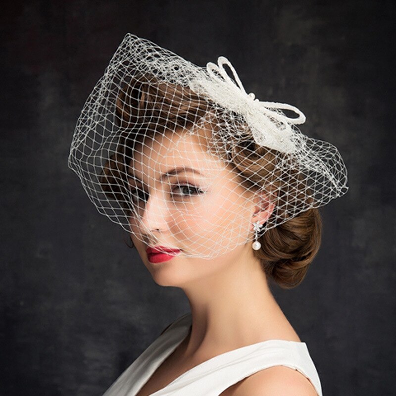 Noeud blanc mariage cage à oiseaux voile visage voiles filet visage mariage voile mariage Acsessoire pour cheveux Accesorios De Boda