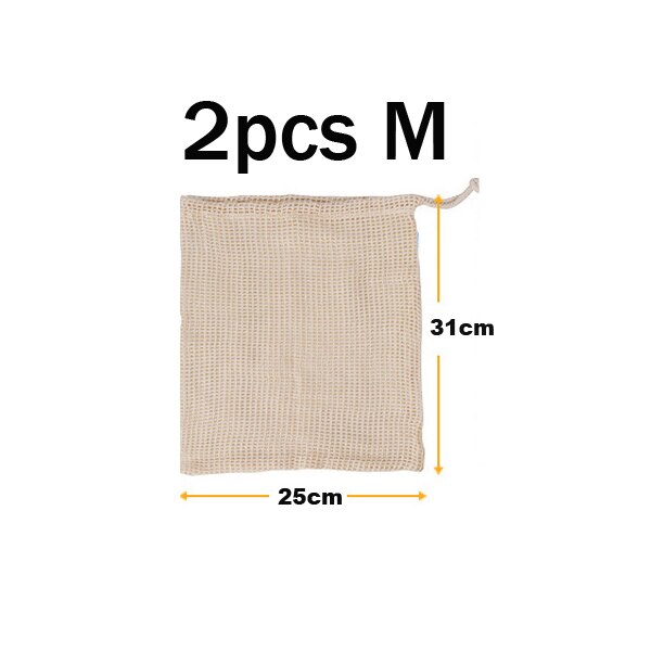 2 Stuks Katoenen Groente Tas Herbruikbare Katoenen Produceren Tassen Eco Mesh Zak Voor Groente Fruit Wasbare Trekkoord Rooster Zakken: 2pcs-M