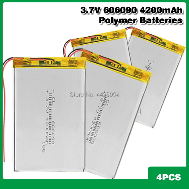 3.7V 606090 4200mAh Rechargeable Lipo Battery Tablet Dvd Camera GPS Electric Toys Laptop Lithium Polymer Batteries: 4PCS