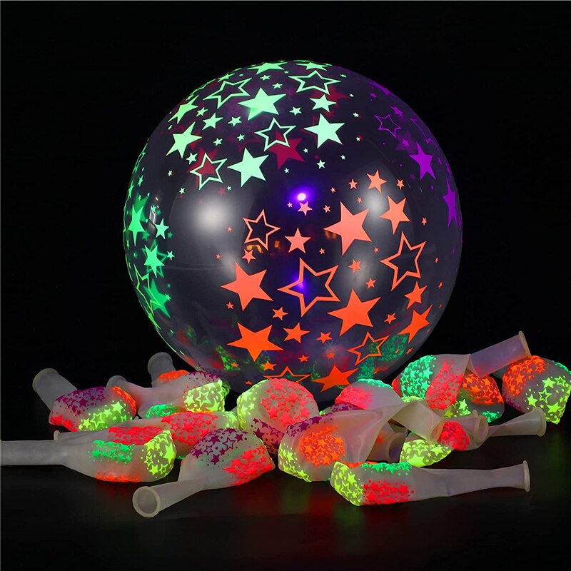 10PCS 12inch Latex Fluorescent Balloon Dots Love Heart Star Decor Balloon Glow In Blacklight Birthday Wedding Theme Party Decor