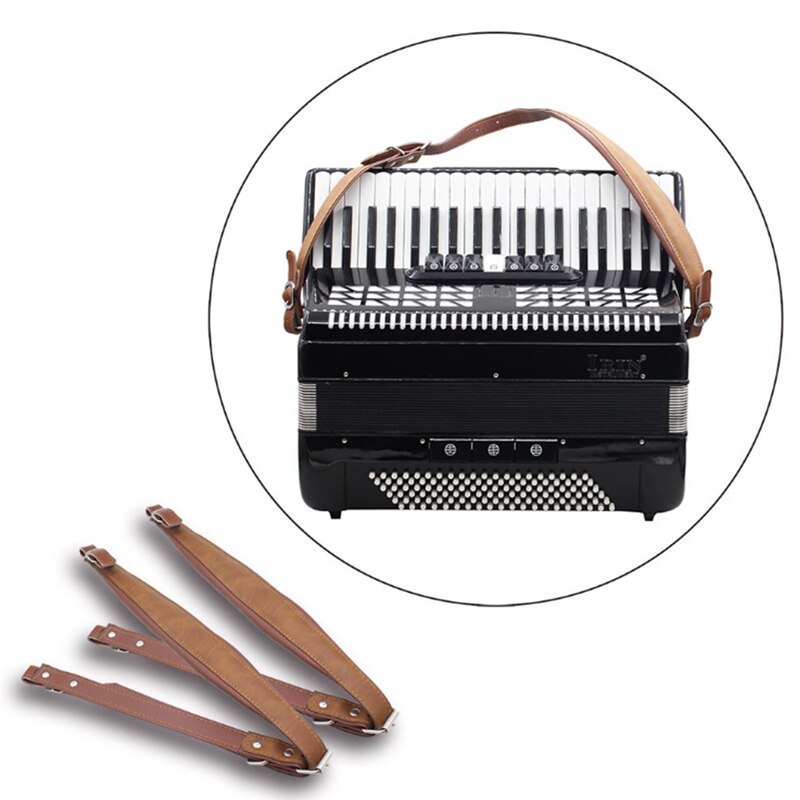 Justerbare pu harmonika skulderstropper sæt komfortable harmonika bælte sæt stropper til 16-120 bas harmonikaer (kaffe)
