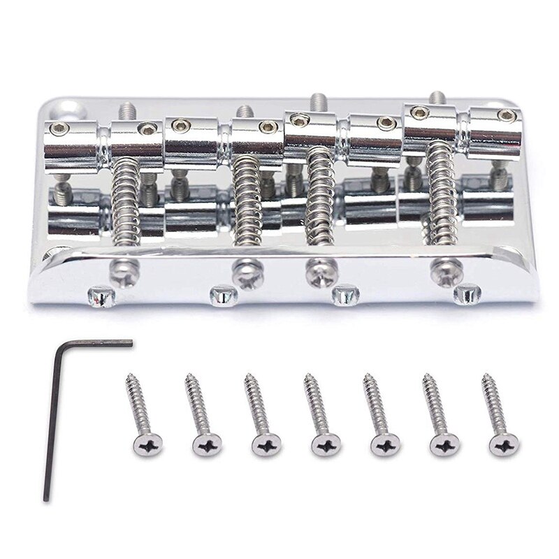 Puente de guitarra de bajo fijo de cola dura Compatible con 4 cuerdas de bajo de Jazz o bajo de precisión estilo bajo guitarra de carga superior cromado