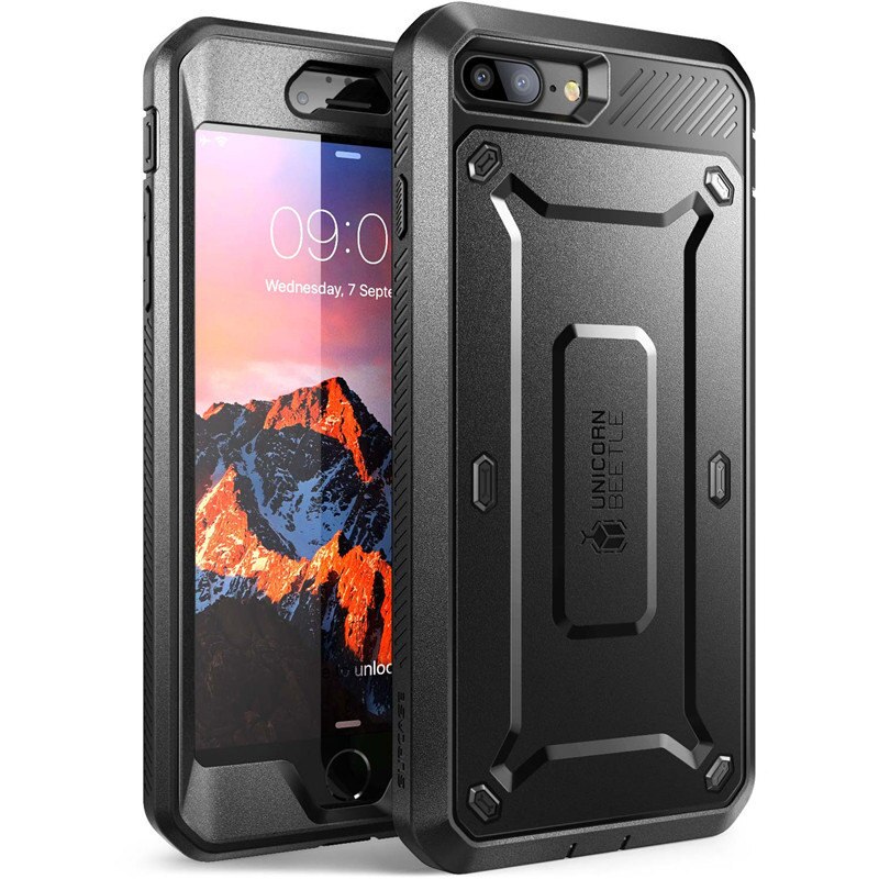 For iphone 8 Plus Case SUPCASE UB Pro Series Full-Body Rugged Holster Protective Cover with Built-in Screen Protector: Black