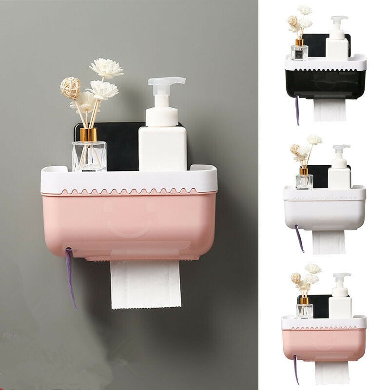 Wall Mounted Toilet Paper Roll Holder Bathroom Tissue Box Dispenser Waterproof Easy Install Rack