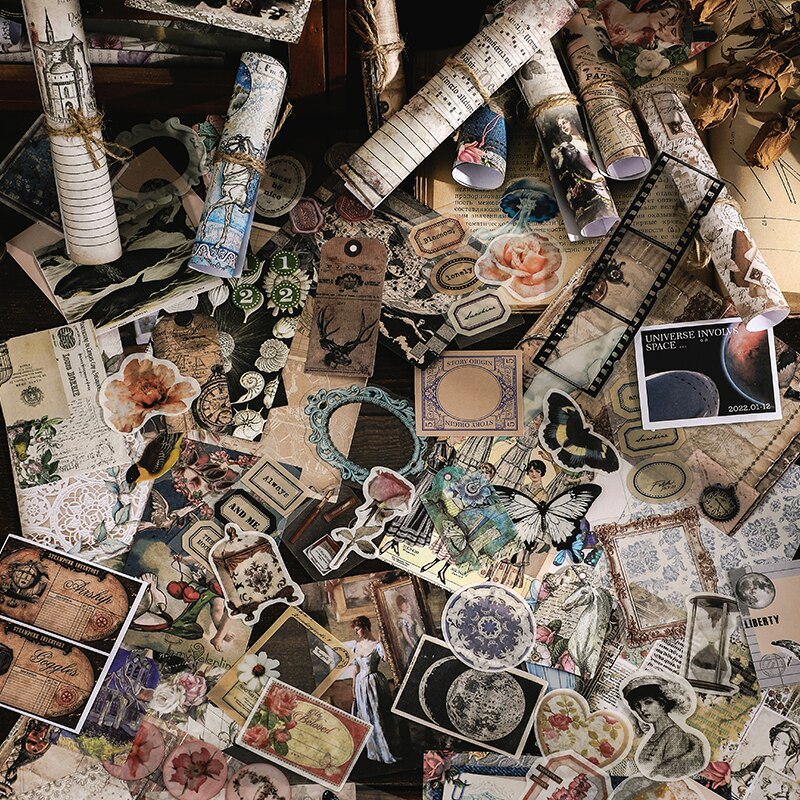 100 Stks/set Vintage Scrapbooking Stickers Diy Journaling Plakboek Zelfklevende Washi Papier Stickers Set Antieke Retro Natuurlijke