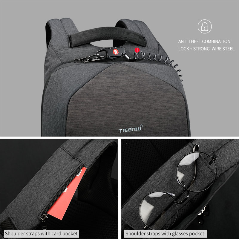 Tigernu-Mochila multifunción antirrobo para ordenador portátil, morral para ordenador portátil de 15,6 pulgadas con puerto USB, para viaje diario, informal