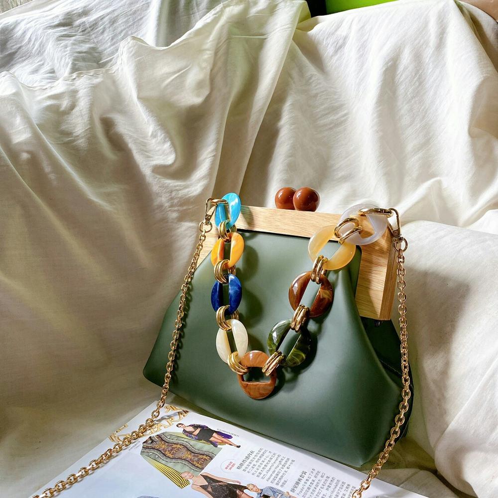 Acryl dames transparante gelei tassen retro houten clip tas dames schouder messenger tassen ketting crossbody tassen: Groente