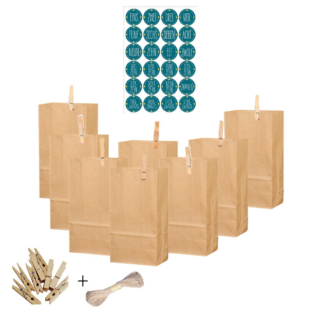 24pcs/set Kraft Paper Bag Christmas Bag Treat Candy Box Birthday Year Party Favor Stand Bags: H