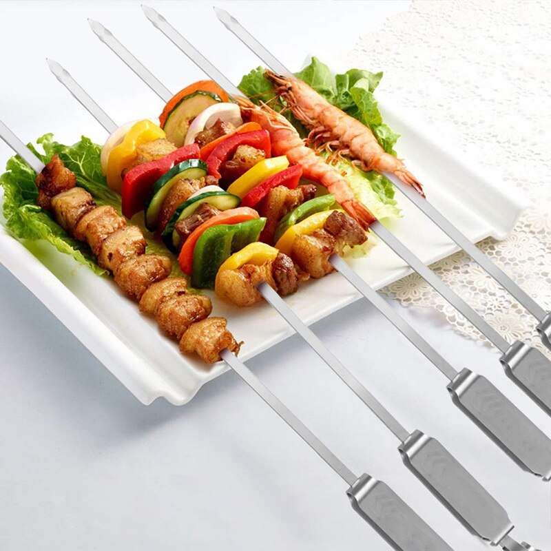 Stainless Steel Grilling Skewers with Quick Release Metal Sliding Handle Reusable BBQ Sticks for Meat and Veggies: Default Title