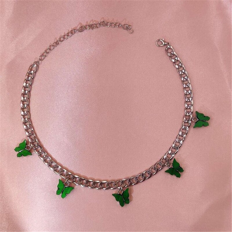 Punk Gold Silver Color Chain 5 Butterfly Choker Necklace for Women Wedding Party Statement Cute Pendant Necklaces Jewelry: 14