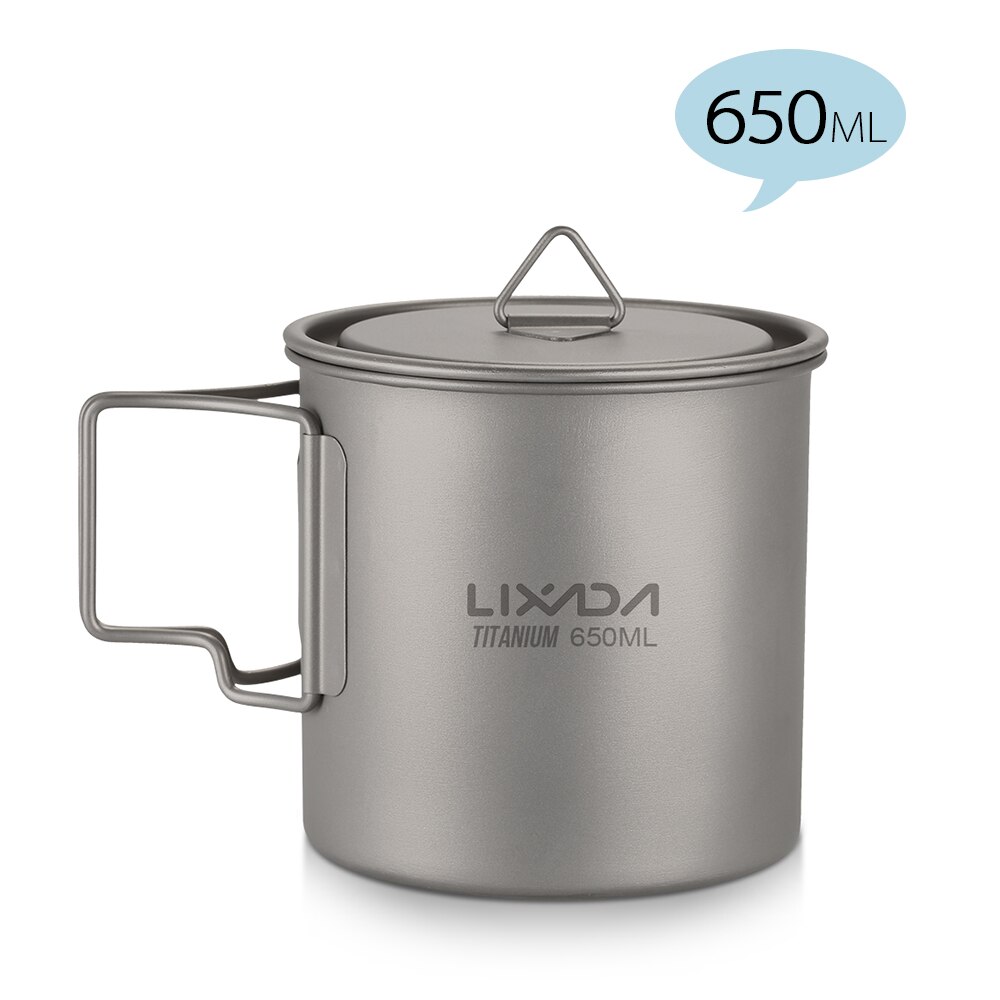 Lixada Camping Becher Ultraleicht Titan Tasse draussen Tragbare Picknick Wasser Tasse mit Faltbare Griff 300ml / 350ml / 550ml / 650ml: 650ml