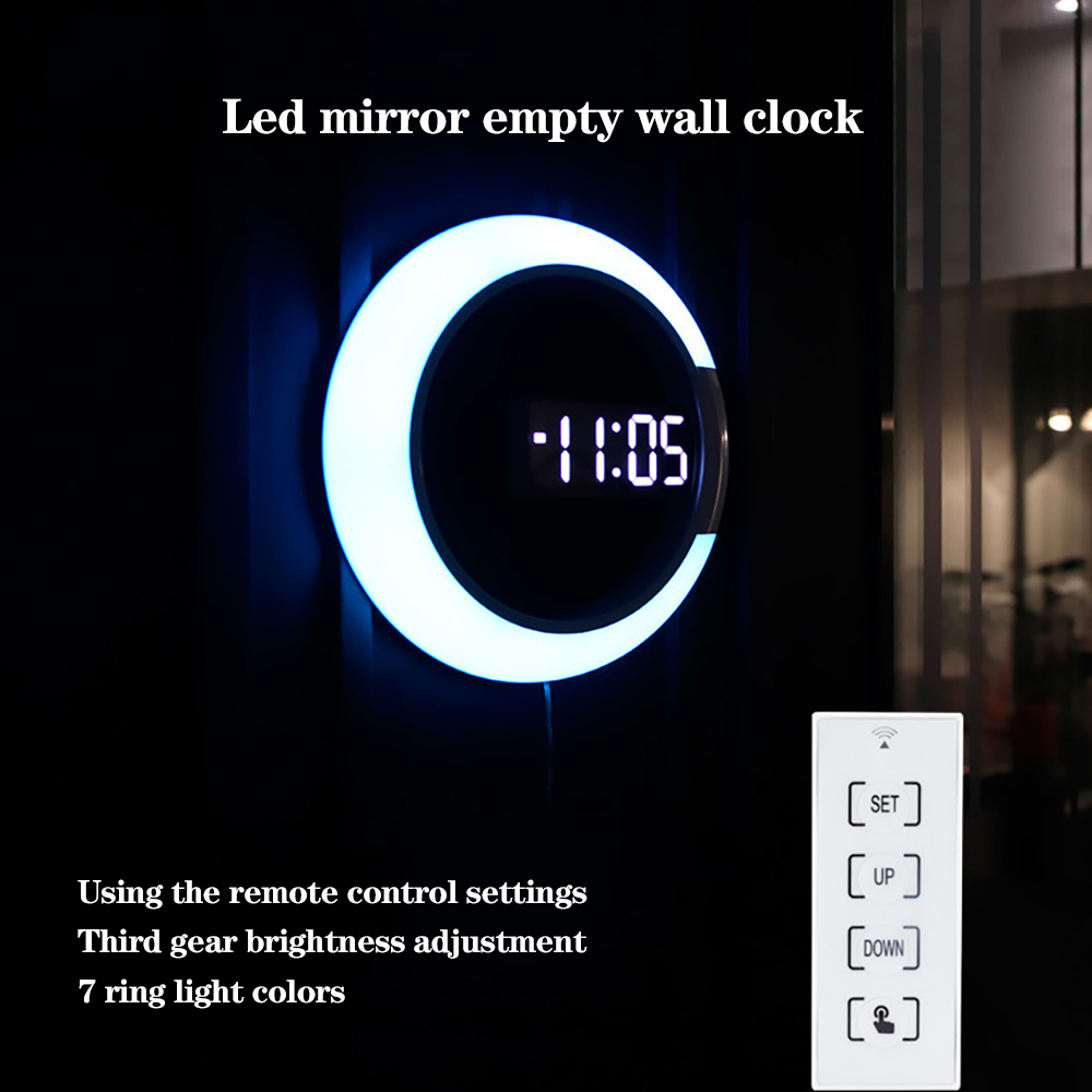 LED mirror hollow wall clock multifunctional clock home thermometer digital alarm clock