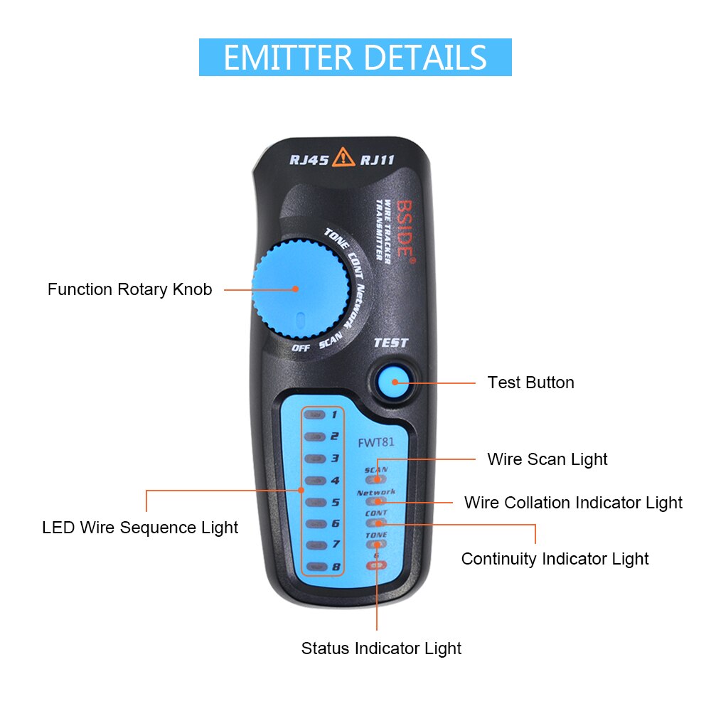 CHIPAL FWT81 LAN Network Tracker cavo telefonico Tracer Ethernet LAN TV rilevatore di linee elettriche Tester RJ45 RJ11