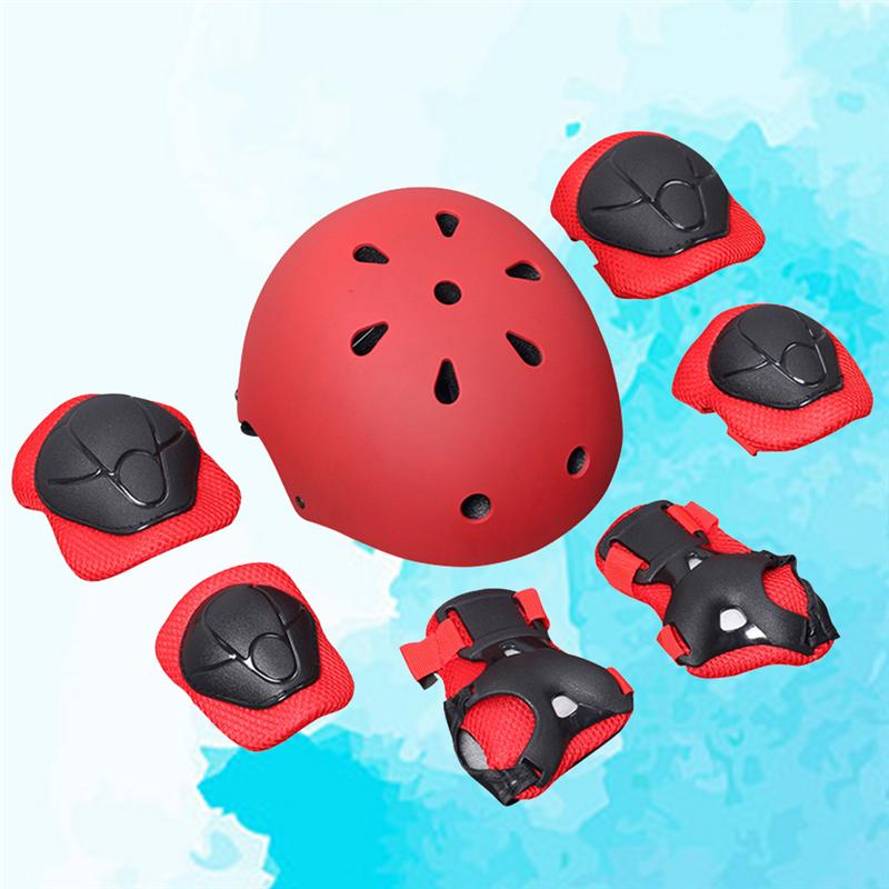 7 pcs Kids Youth Adjustable Sports Protective Gear Set Wrist Elbow Knee Pads and Helmet Skate Bicycle Skateboard Accessories