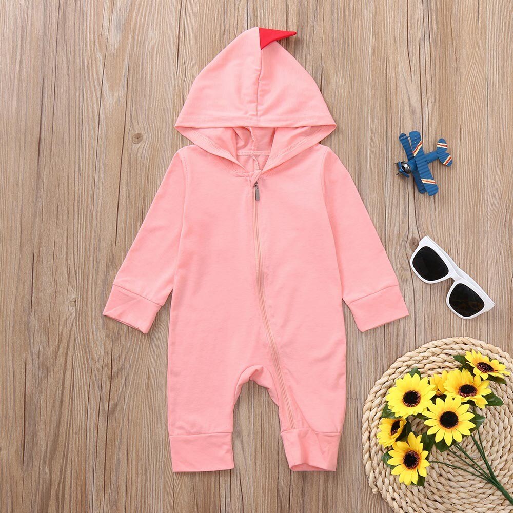 Pasgeboren Baby Jongens Meisjes Dinosaurus Rits Hooded Romper Jumpsuit Outfits Kleding cut vetement bebe Cartoon kleding