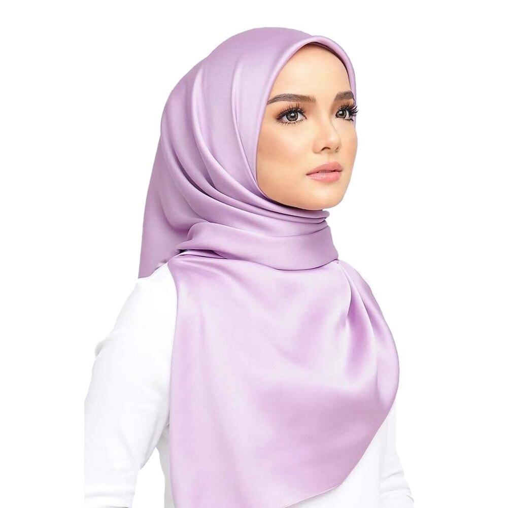 Neliönmuotoinen huivi kääre naisten suuret satiini silkkihuivit yksivärinen muslimi hijab huivi femme huivi elegantti kaulahuivi pehmeä huivi: Vaaleanvioletti