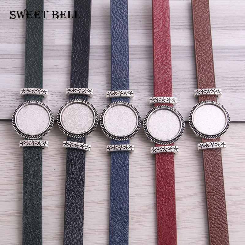 5pc PU Bracelets Bangles Base Setting Cuff Blank Trays Brazel fit 18mm Glass Cameo Dome Cabochon DIY Jewelry Findings D6442