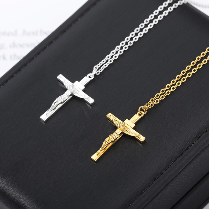 Christian Jesus Cross collana per donna uomo catene in acciaio inossidabile girocollo religione croce pendenti gioielli preghiera battesimo regali