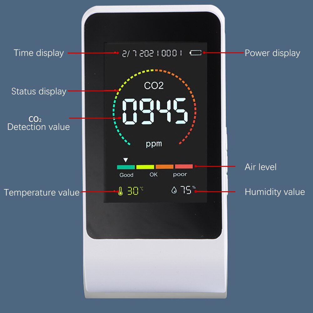 Air Detector Portable Carbon Dioxide Tester CO2 Detector Monitor Meter Tester Temperature Humidity Semiconductor Sensor