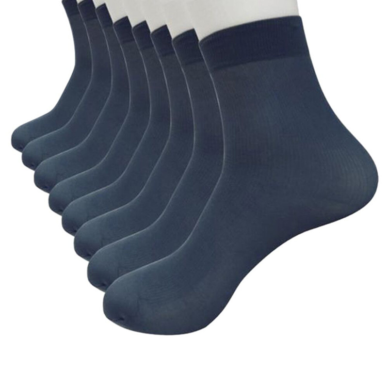 4 Pairs Men Socks bambo Fiber Ultra-thin Elastic cool Silky black Short Silk Men Ankle Socks Chaussette Homme: Navy