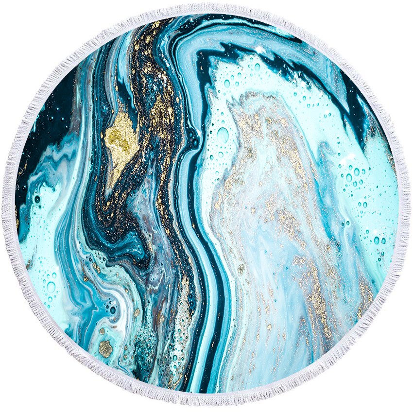 Gobelin marmor stort rundt badehåndklæde farverigt kviksand mønster mikrofiber bruser badehåndklæde rejse tæppe svømning dække: D