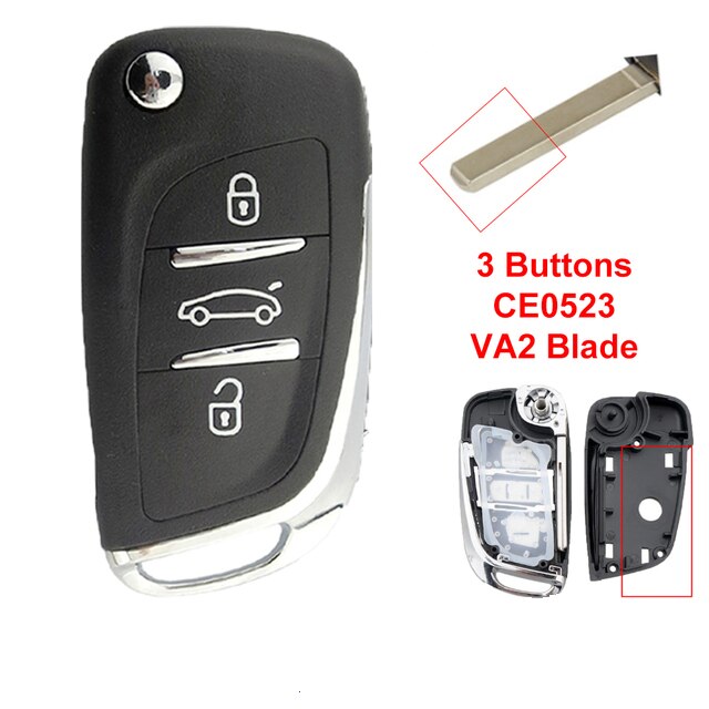 OkeyTech modificado Flip remoto de la llave del coche para Peugeot 307, 408, 308, 4007, 3008 para Citroen C2 C3 C4 C5 C6 VA2/HU83 CE0536/CE0523: 3BT VA2 0523