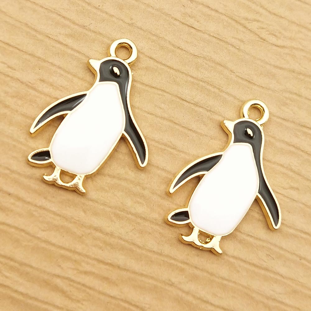 10 Stuks 17X22Mm Enamel Kawaii Penguin Charm Voor Sieraden Maken Leuke Oorbel Hanger Armband Ketting Accessoires Gouden plated