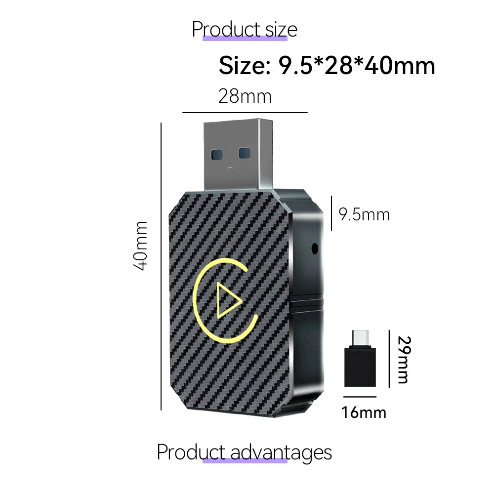 2-in-1 kabelloser CarPlay-Adapter und Android Auto Wireless-Adapter, Typ-C/USB Plug & Play Carplay Wireless-Adapter Auto Connect: Default Title