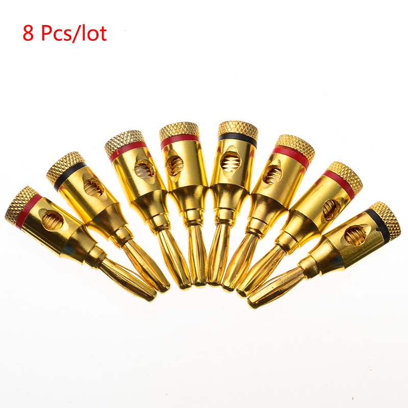 Gold-plated Banana Plugs Musical Audio Speaker Cable Wire Connectors Free Soldering Terminal For Speaker Amplifier: 8 Pcs
