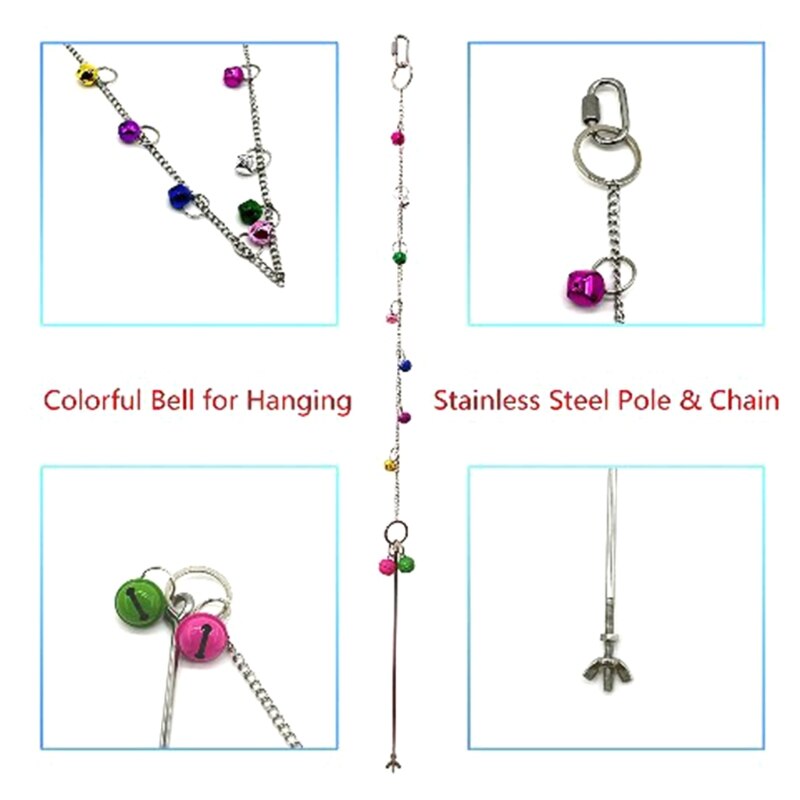 Stainless Steel Bird Hanging Food Holder Parrot Fruit Vegetable Feeder Chain Meat Skewer Foraging Toys for Parrot Parakeet Hens