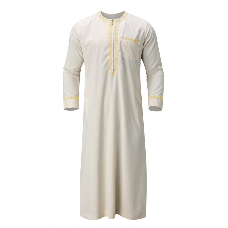 Mens Traditional Arab Thobe Middle Eastern Cultural Robe Round Neck Loose Fit Long Comfortable Islamic Clothing for Daily Wear