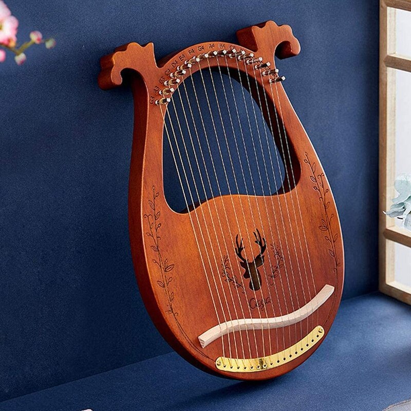 Cega Lyre Harp,16 Metal Strings Harp Mahogany Lyre Harp,Portable Stable Sound Harp for Instrument Lovers