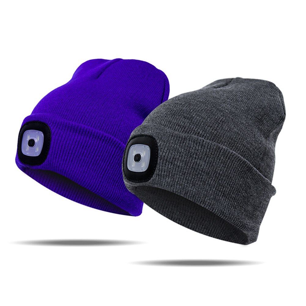 Unisex kintted hatt byggd -in 4 st ledde lampor höst vinter varm mössa mössa utomhus ficklampa lampa för camping fiske löpning