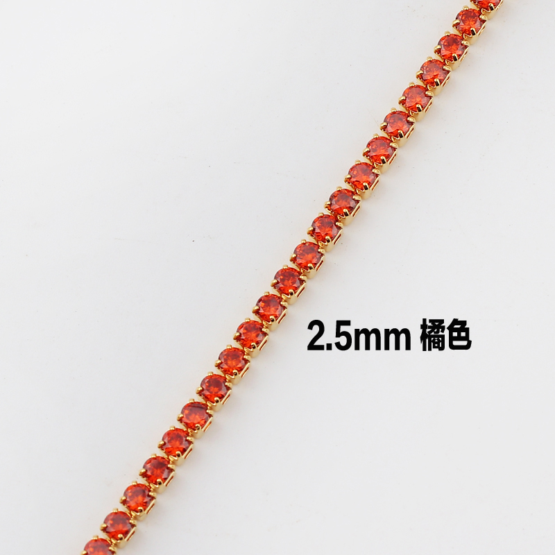 Gold Color 1 Row Shiny Colorful Neon Rainbow Iced Out Zircon Charm Thin CZ Tennis Chain 33+7CM Women Choker Necklace: orange cz 2.5mm