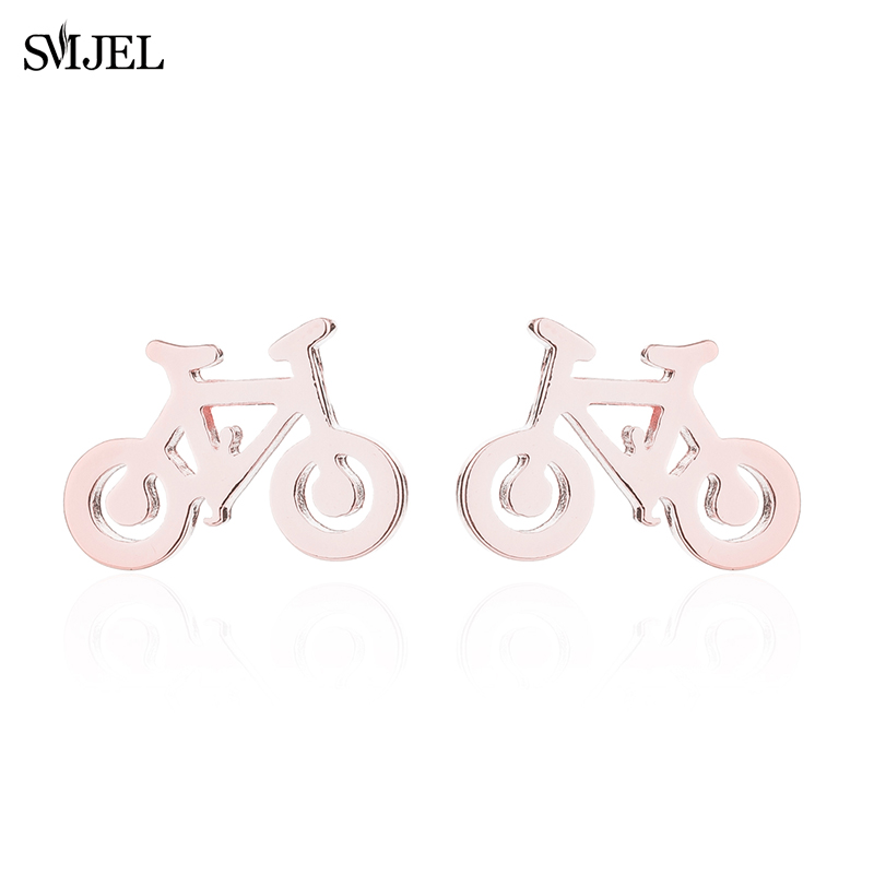SMJEL-pendientes pequeños negros para bicicleta para hombre y mujer, joyería para Piercing en la oreja de acero inoxidable, aretes deportivos para Fitness,: Rodio plateado