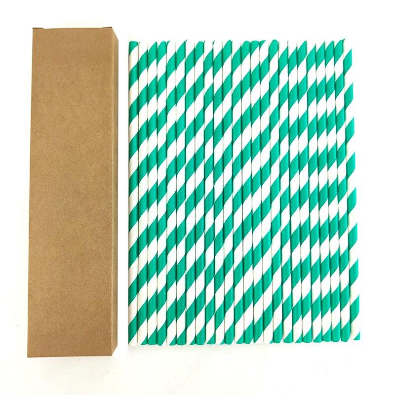Eco-friendly Paper Drinking Straws Disposable Drinking Straws Single Use Cocktail Foil Stripe Biodegradable Paper Drinking Straw: 24pcs in Green
