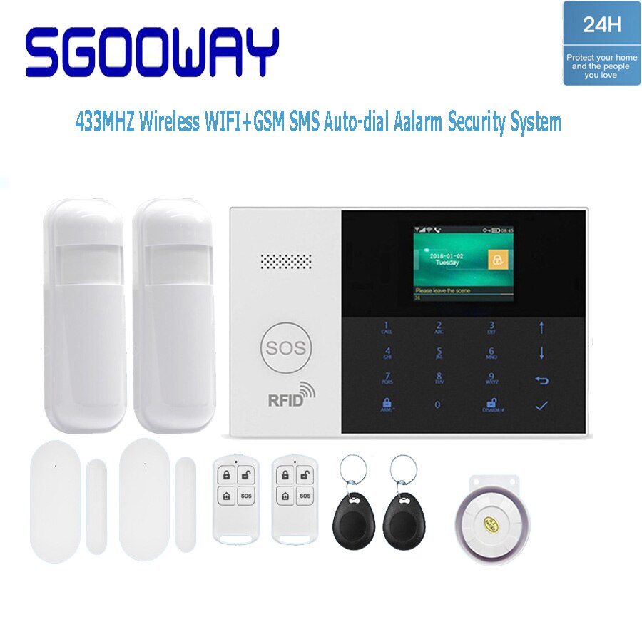 Sgooway factory 433 mhz trådløs wifi & gsm sms auto-dial alarm sikkerhedssystem med lav batteri advarsel: Sæt c / Uk-stik