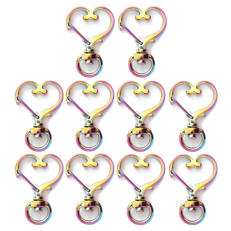 10 stuks regenboog metalen karabijnhaak kreeftensluiting lanyard met sleutelhanger voor sleutelhanger hart ster kat sleutelhanger open bezel diy tassen findi: 2