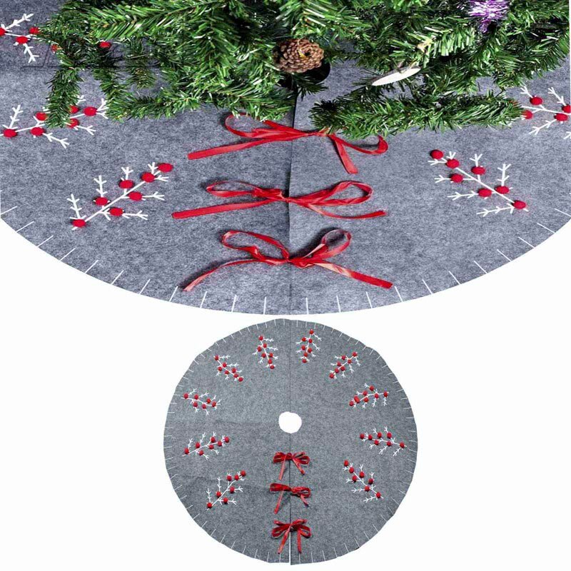 48 inch Felt Applique Christmas Tree Skirt Kit Round Grey Christmas Tree Skirt Year Christmas Party Decorations