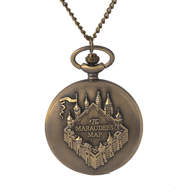 8980Retro style quartz pocket watch relief wall castle pattern parallelogram THE MARUDERSN MAP flip pocket watch
