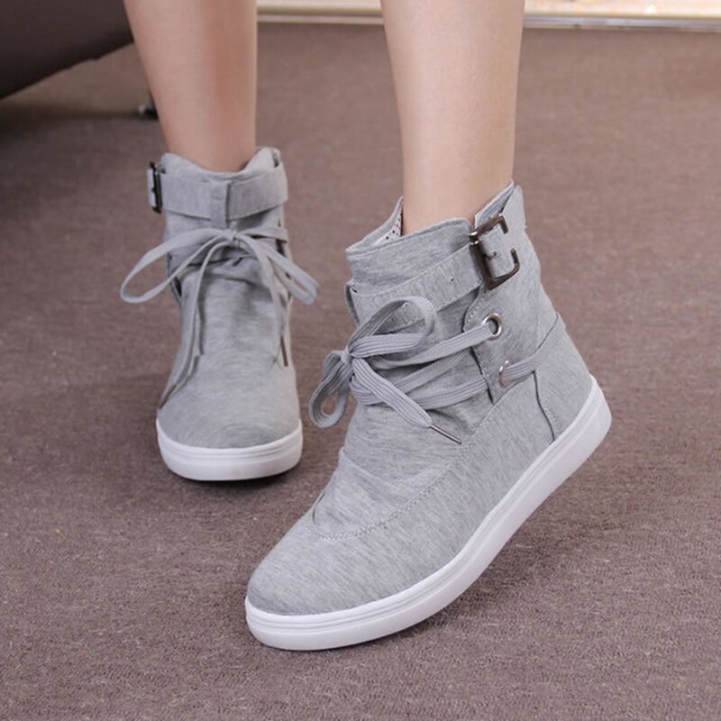Höst dam boots casual canvas skor dam fiat svart och grå platå skor dam boots