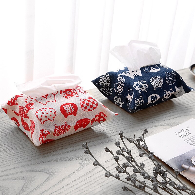 Snailhouse Tissue Box Cover Bag Cute Cat Tissue Box Bag Restaurant Living Room Kitchen Cotton Linen Storage Paper Drawer Cover