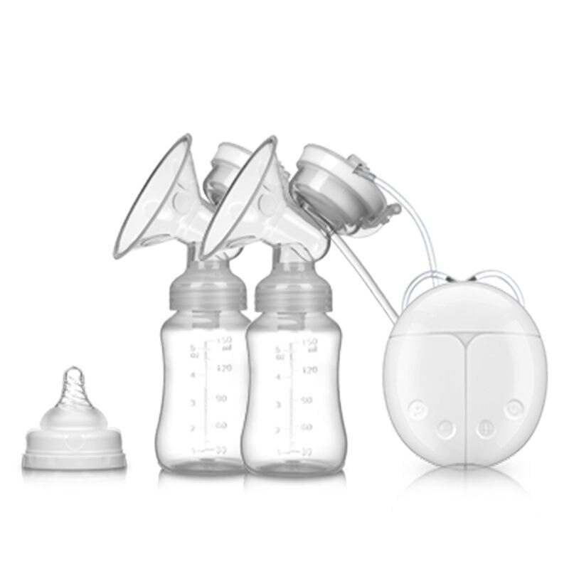 Double Electric Breast Pump Powerful Automatic Milker with Baby Bottle Nipple Suction Milk Extractor USB: White