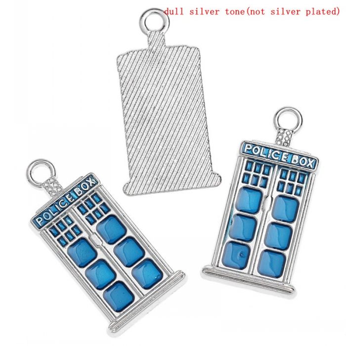 DoreenBeads – perles rectangulaires couleur argent, &quot;boîte de POLICE&quot; sculptées en émail bleu 27mm x 14mm,10 pièces